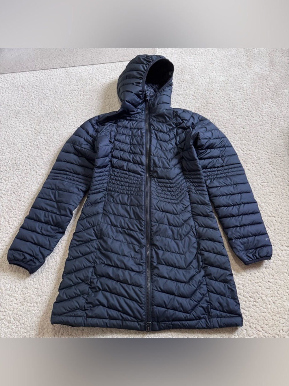 Columbia Omni-Heat Women's Long Black Hooded Puffer Winter Jacket Size XS